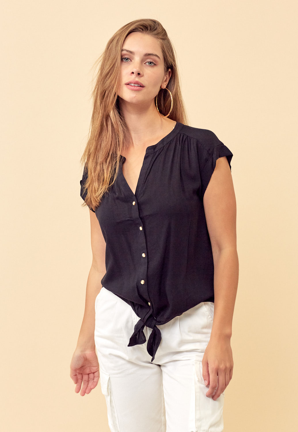 Tie Front Button Up Top