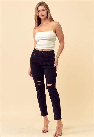 Distressed High Rise Mom Jeans 