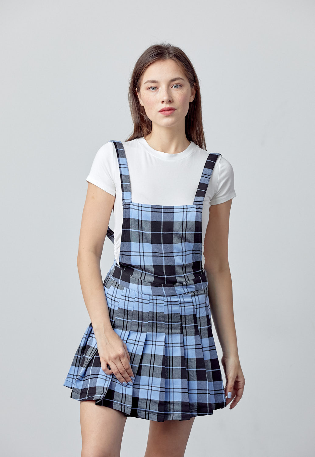 Plaid Overall Pleated Skirt
