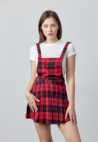 Plaid Overall Pleated Skirt