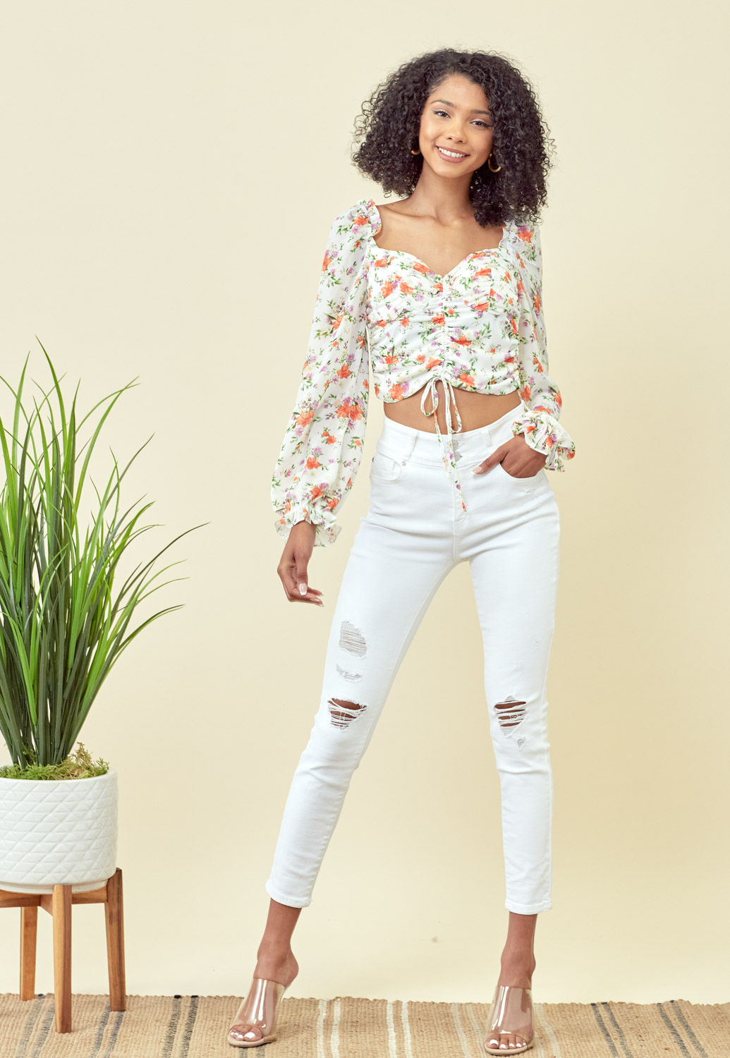 Floral Ruched Detail Top