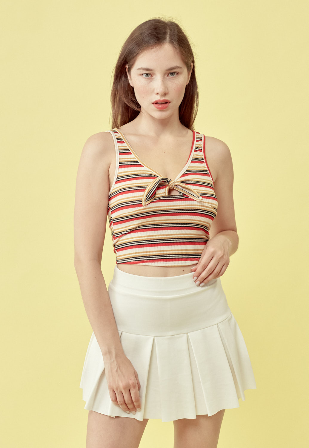 Striped Tie Front Knit Top