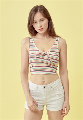 Striped Tie Front Knit Top