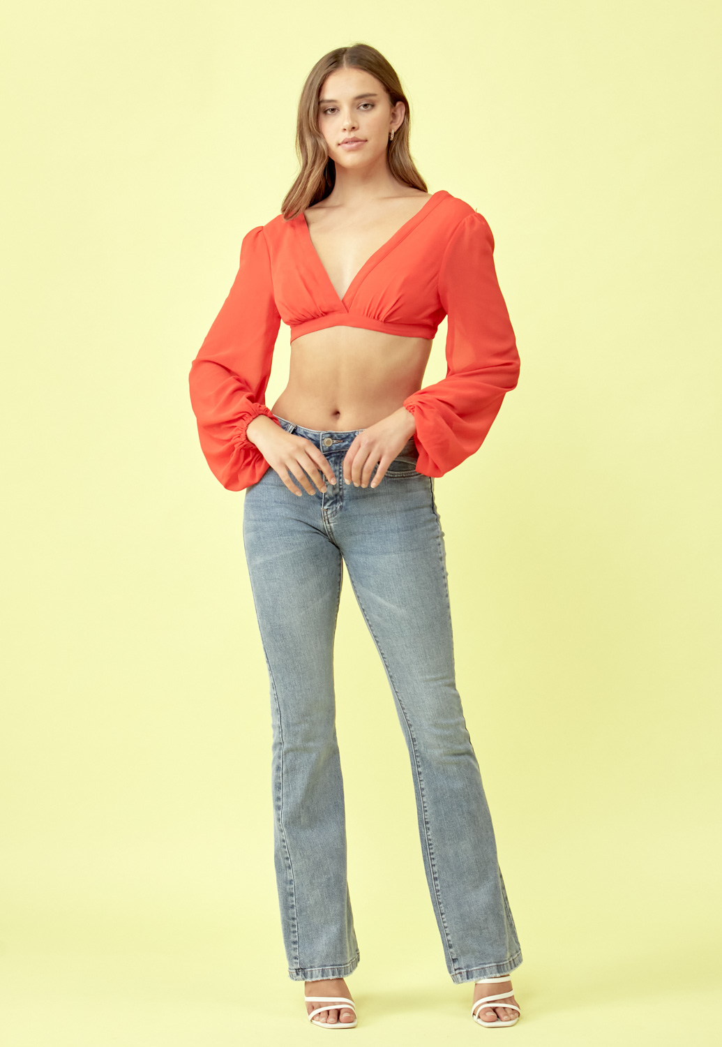 Long Sleeve Back Lace Up Crop Top