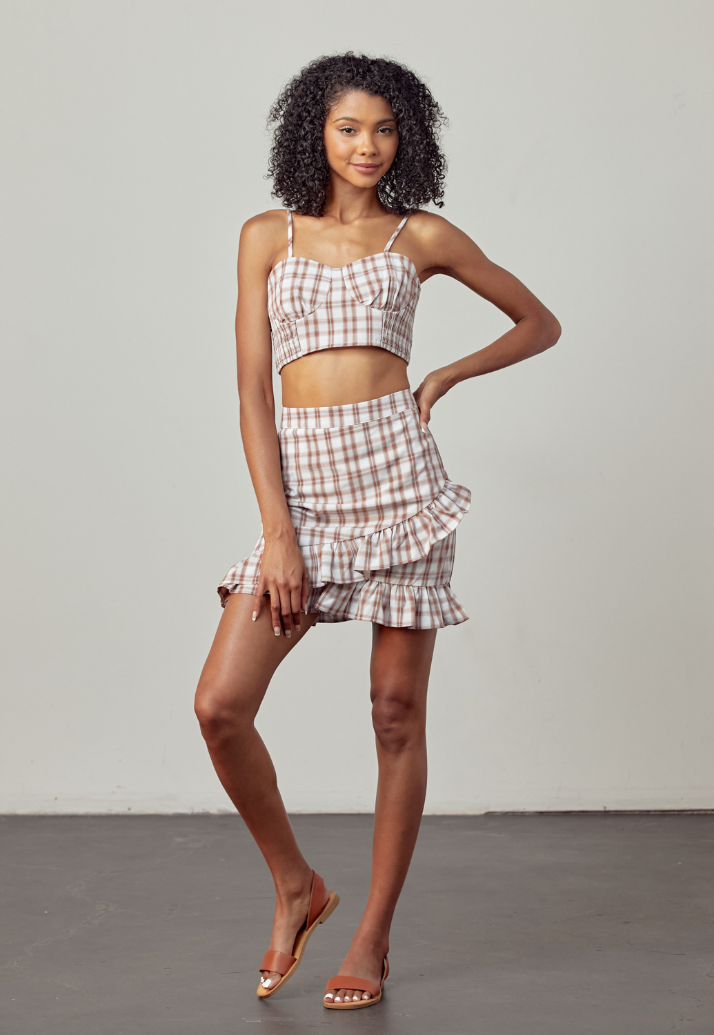 Plaid Ruffle Trim Mini Skirt 