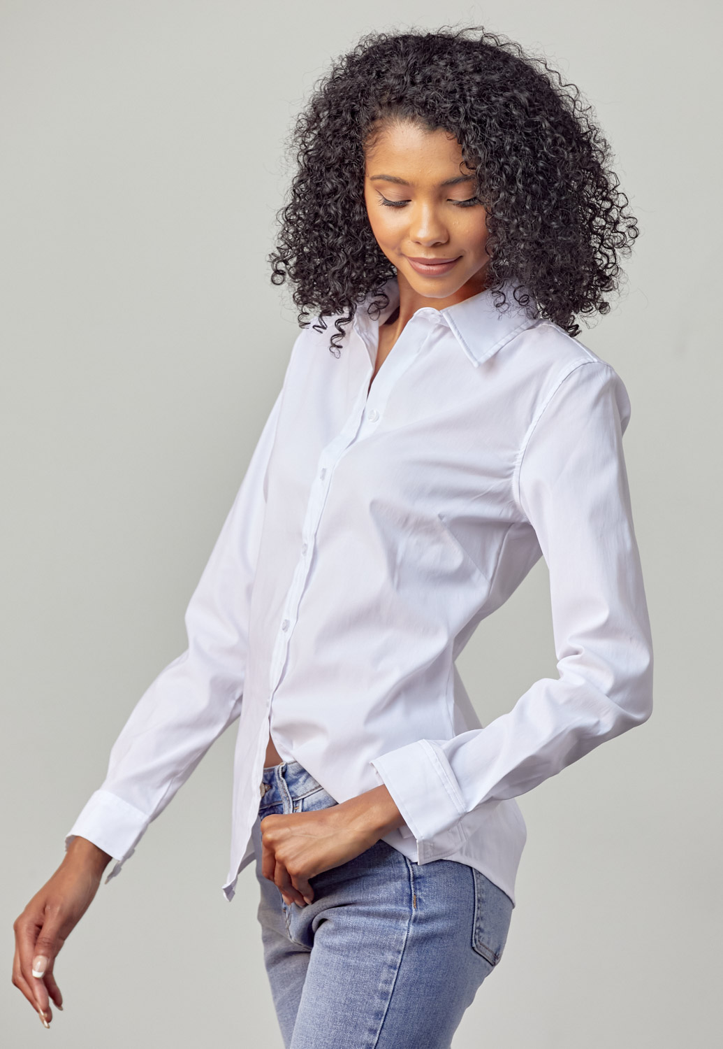 Button Up Long Sleeve Dressy Blouse 