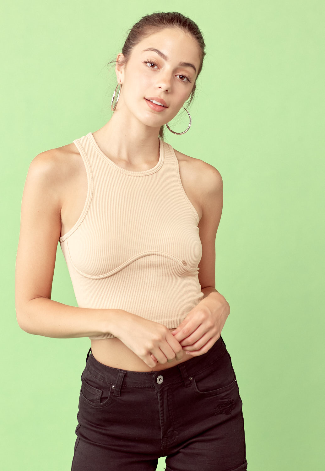 Ribbed Knit Contrast Stitch Top 