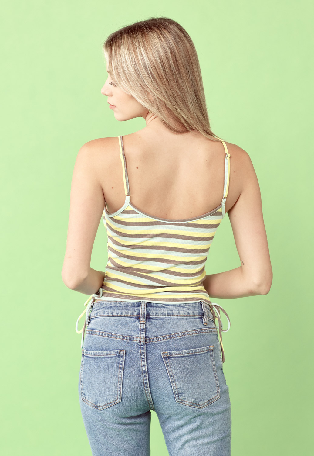 Striped Side Ruched Knit Top 