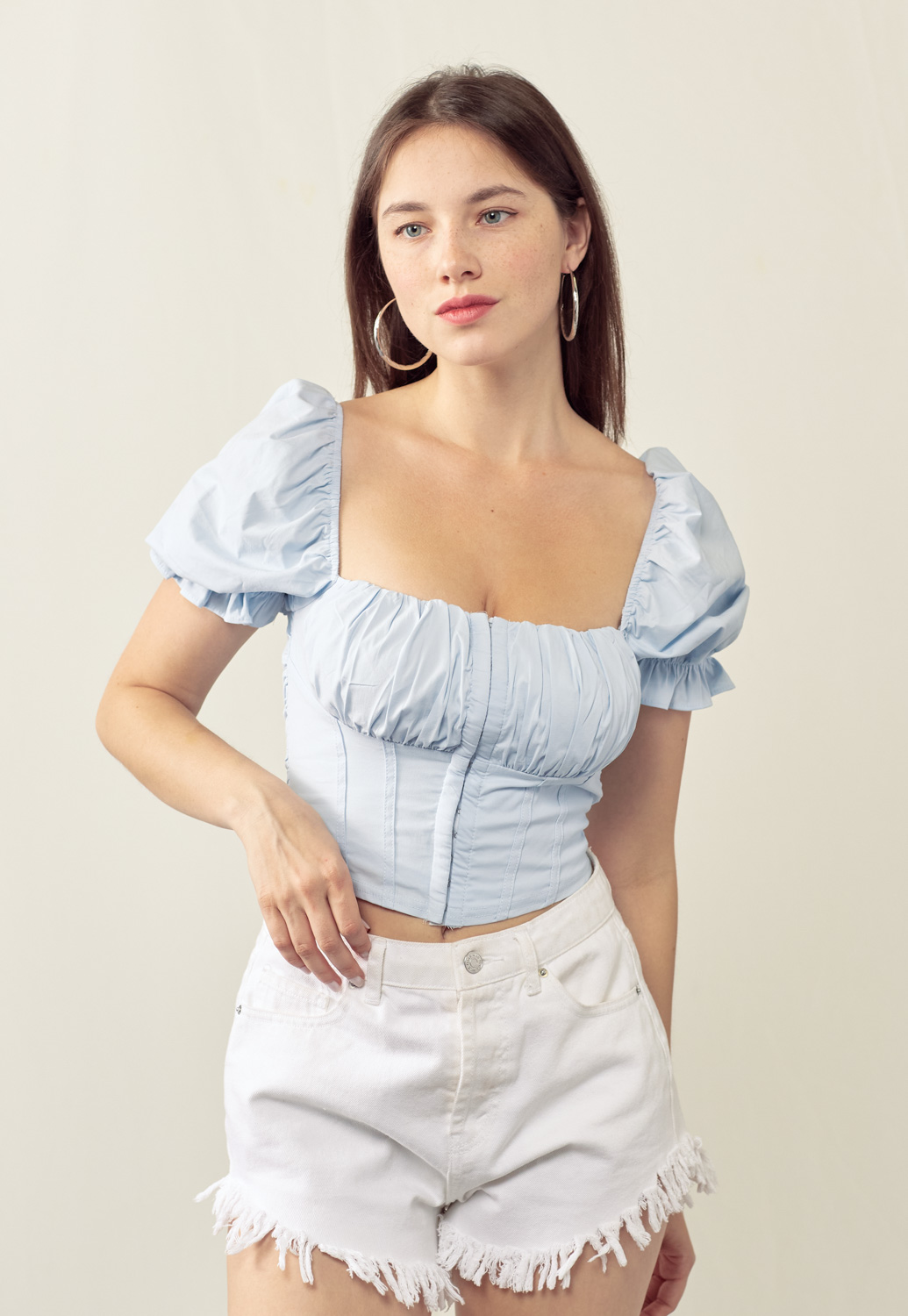 Hook And Eye Ruched Detail Top 