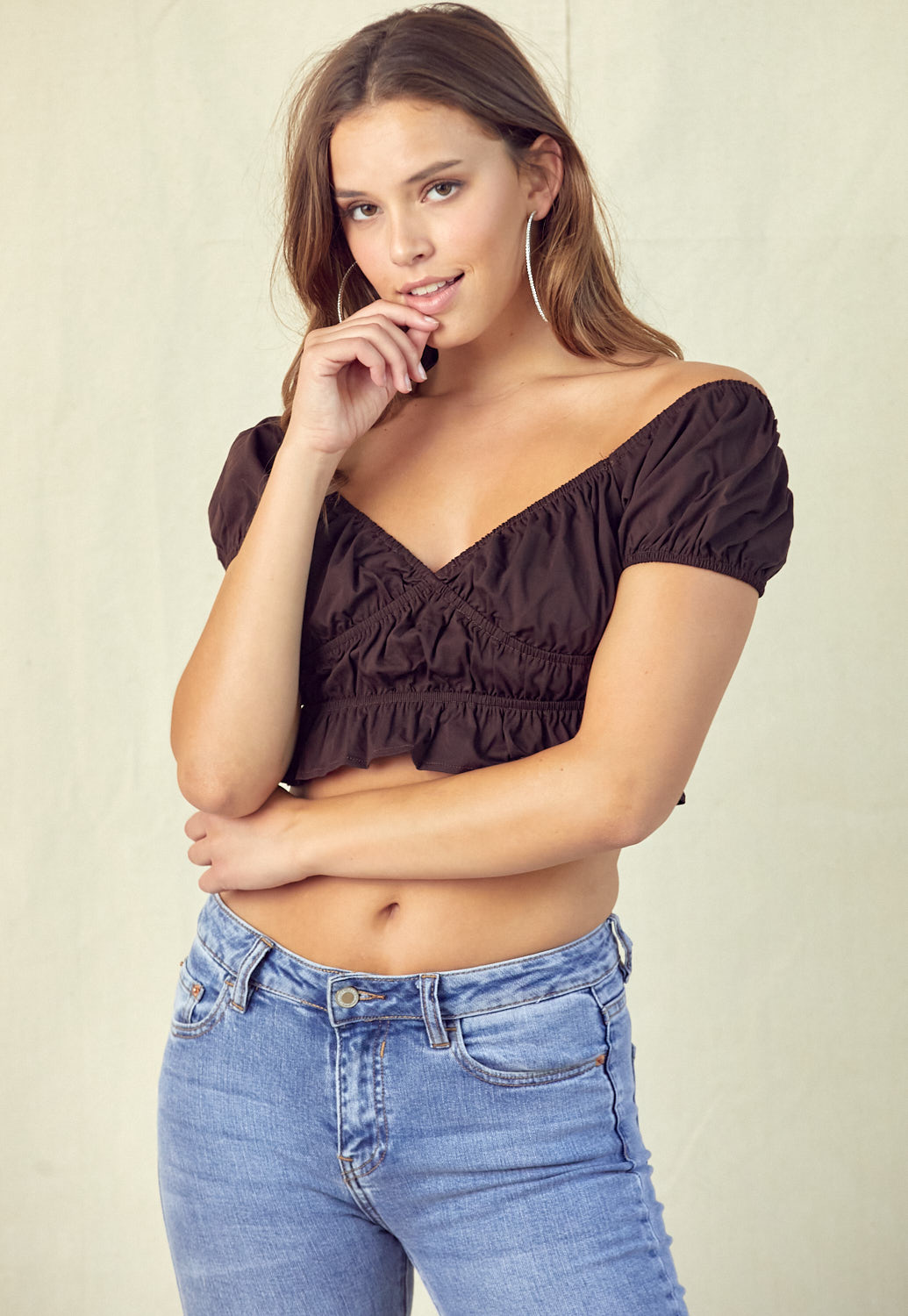 Ruched Detail Casual Crop Top 