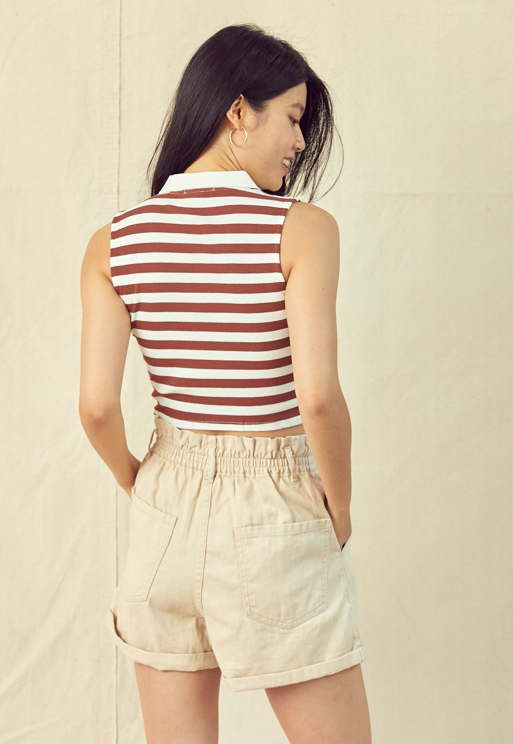Striped Collared Knit Top 