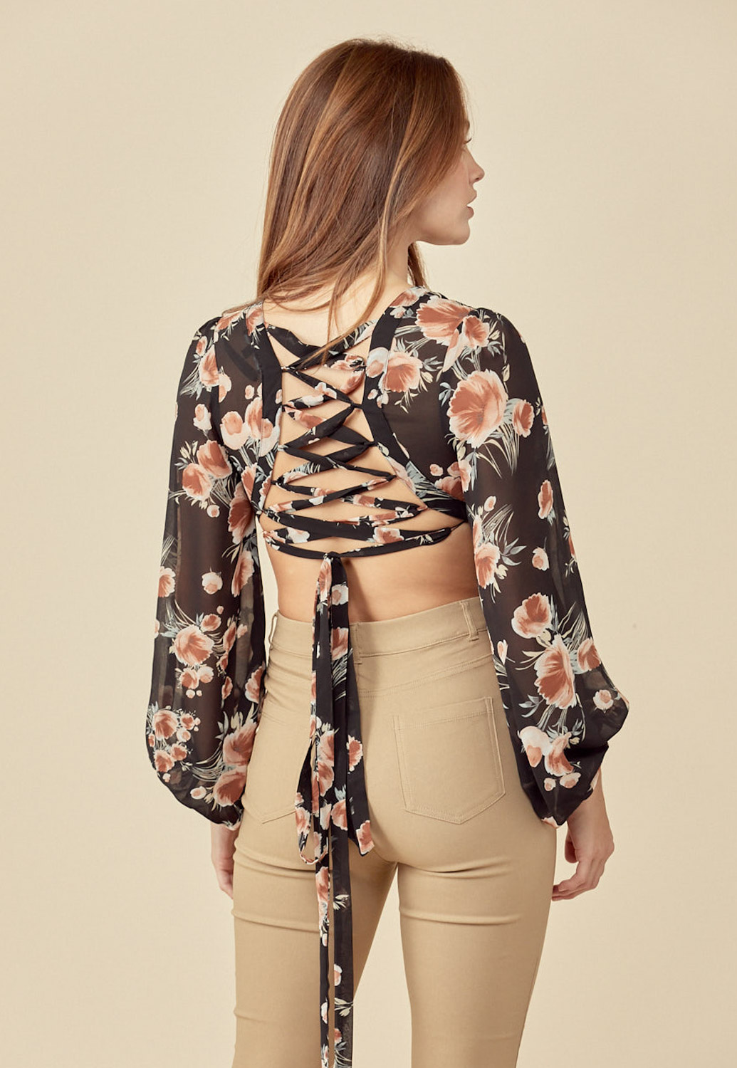 Floral Back Lace Up Top 
