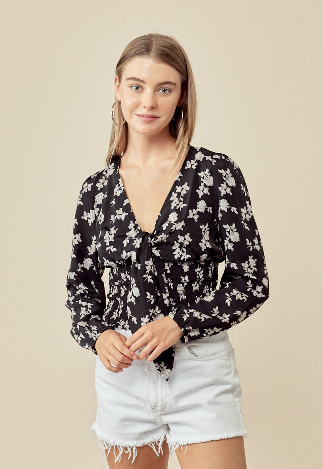 Floral Smocked Waist Casual Top 