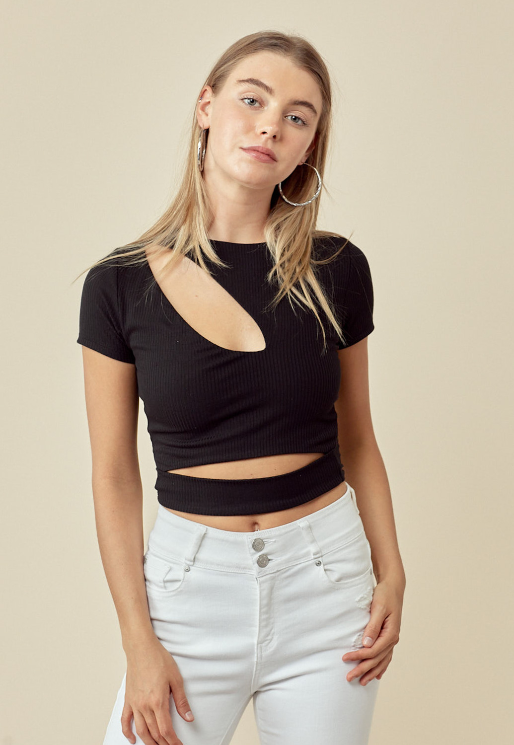 Front Cut-Out Ribbed Top 