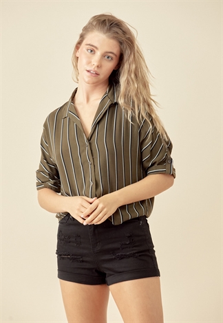 Pinstriped Button Up Detail Blouse 