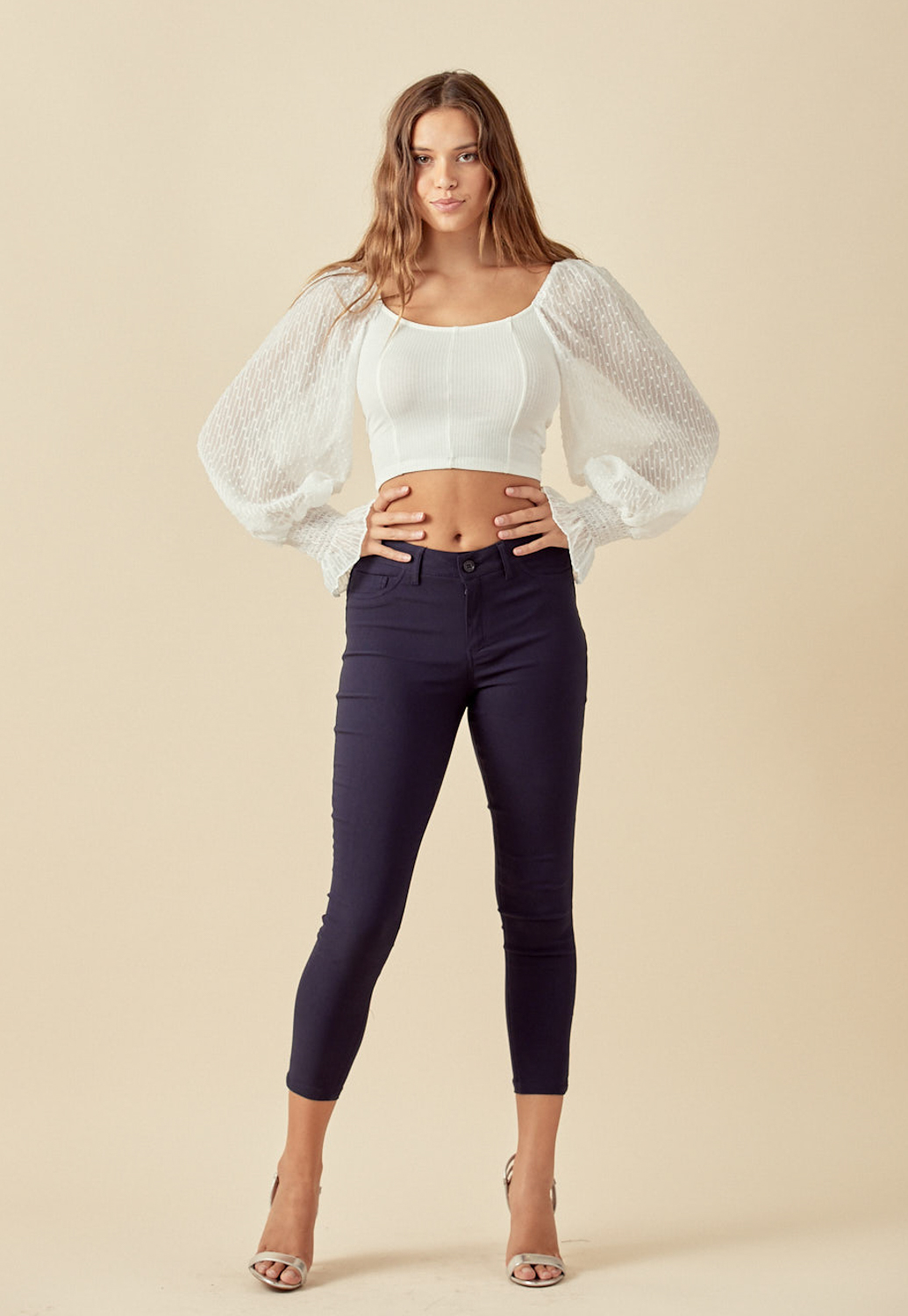 Ribbed Puff Sleeve Blouse 