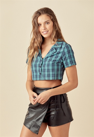 Plaid Collared Button Up Top