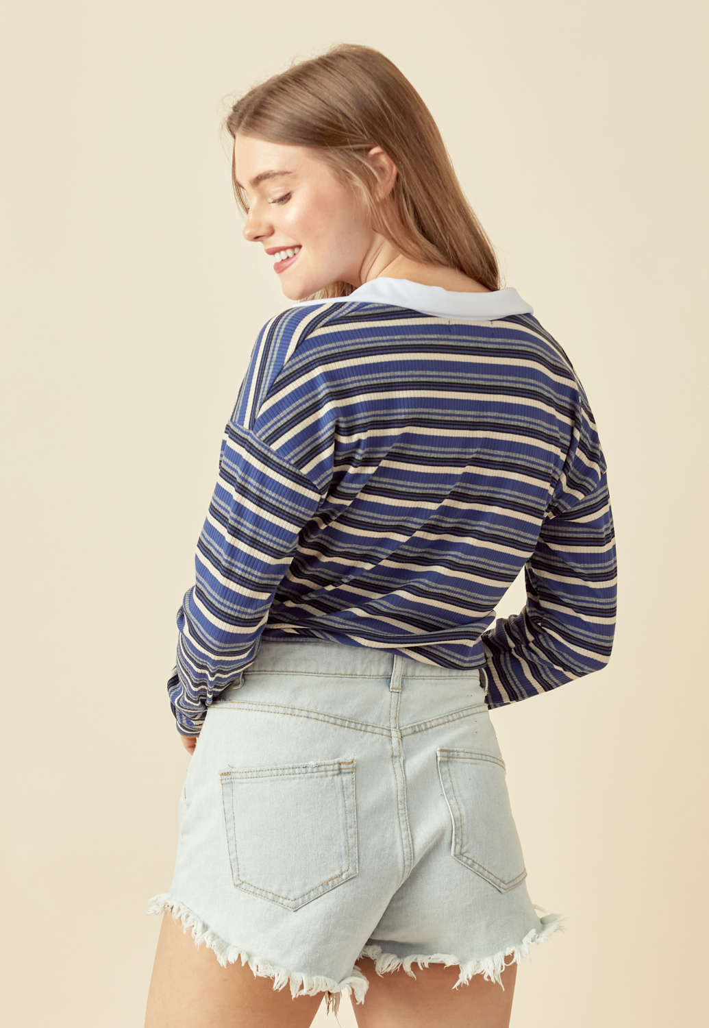 Collared Striped Long Sleeve Top 