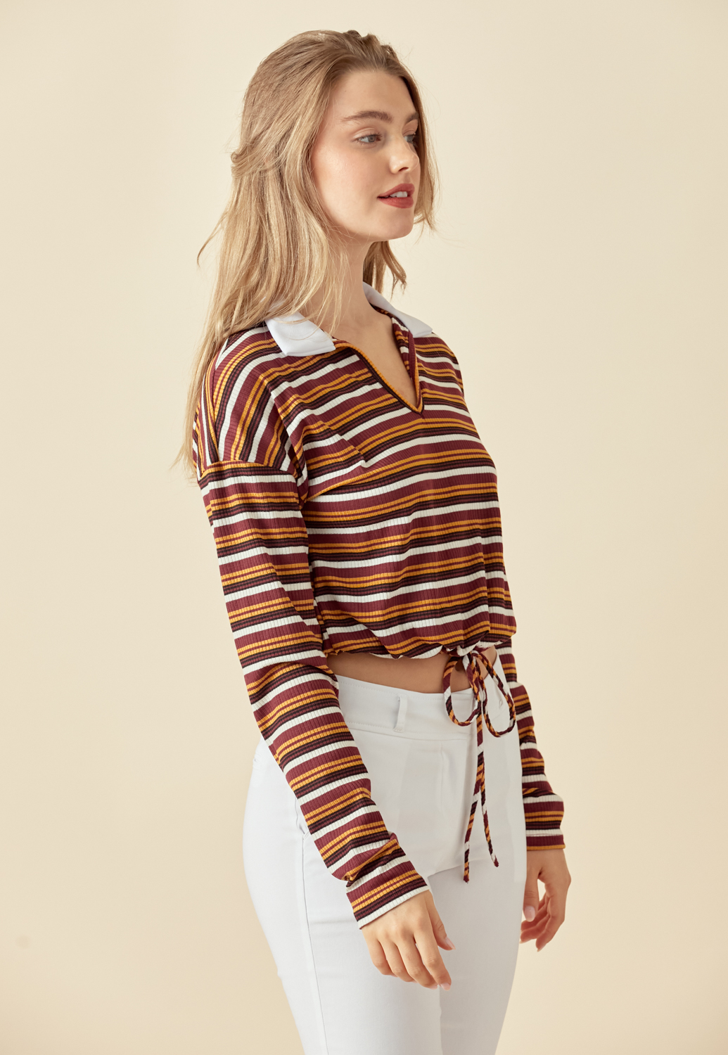 Collared Striped Long Sleeve Top 