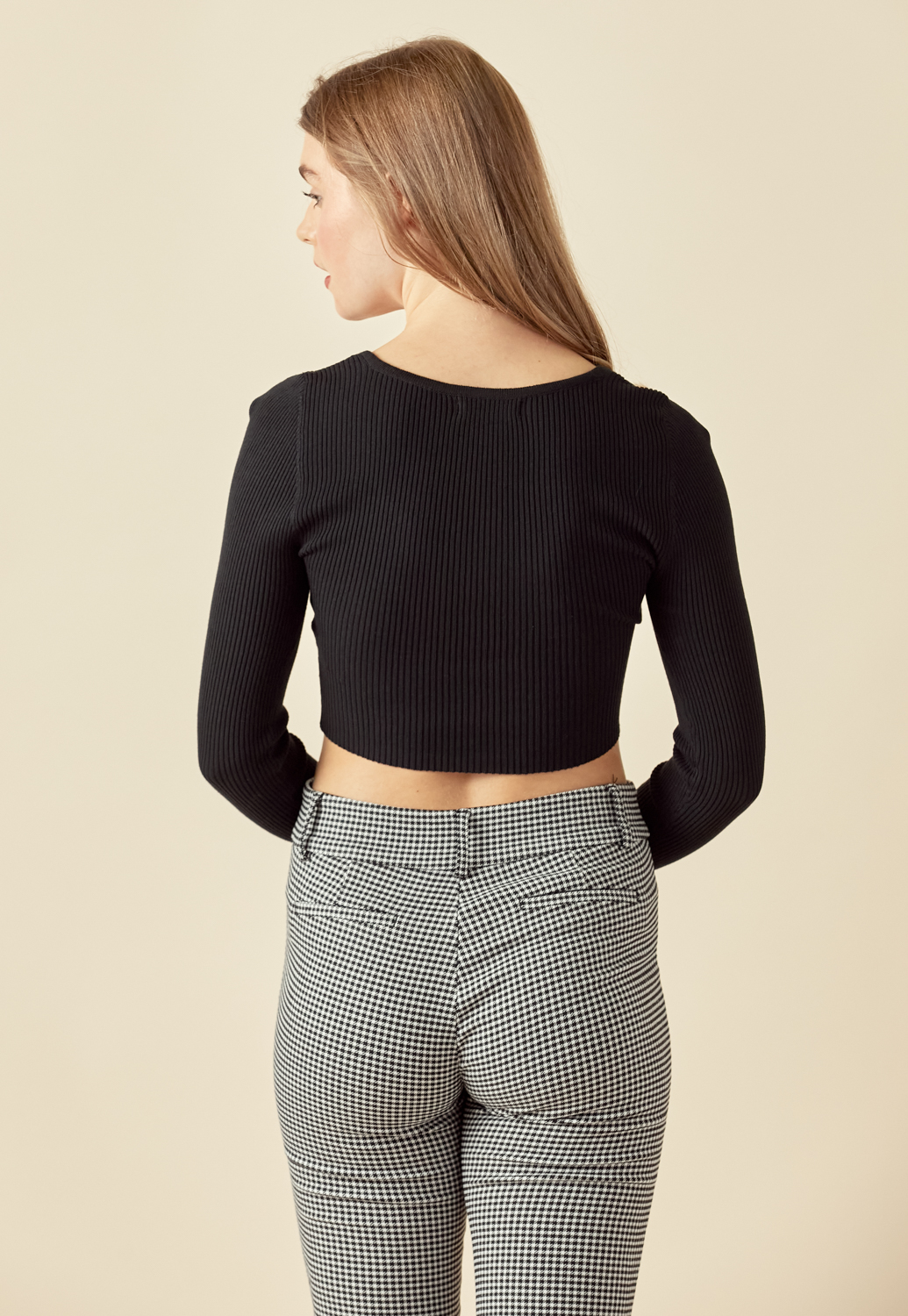 Ribeed Button Detail Crop Top 