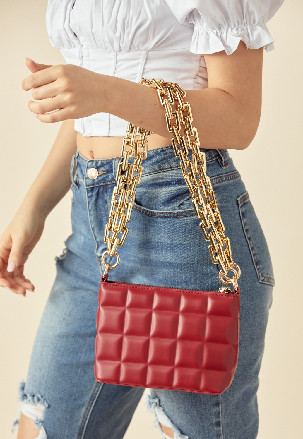 Faux Leather Chain Shoulder Mini Bag 