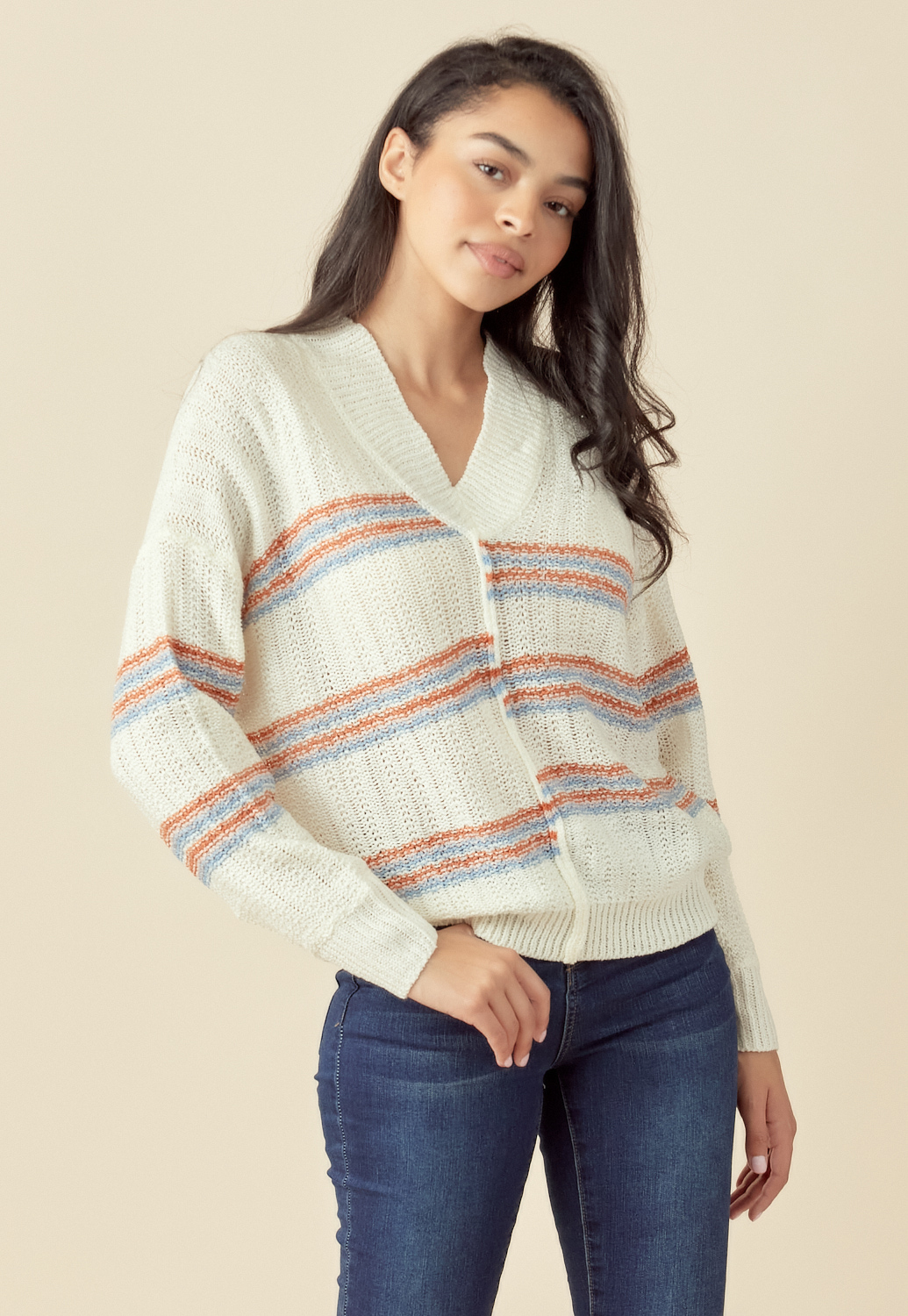 Striped V-Neck Knit Sweater 