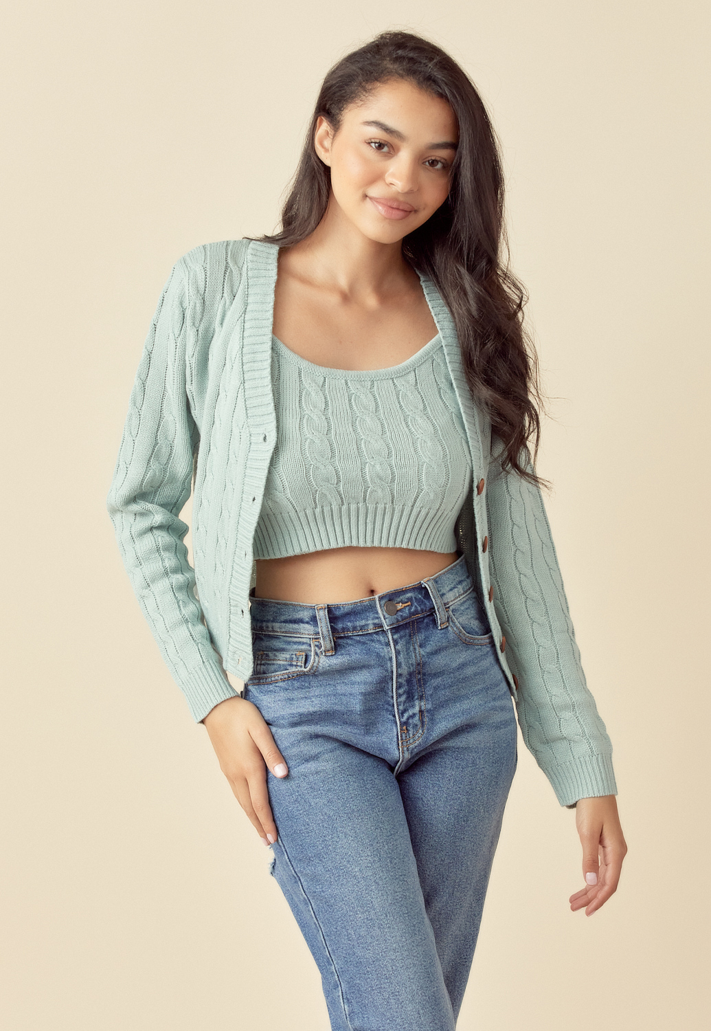 Cable Knit Button Up Sweater 