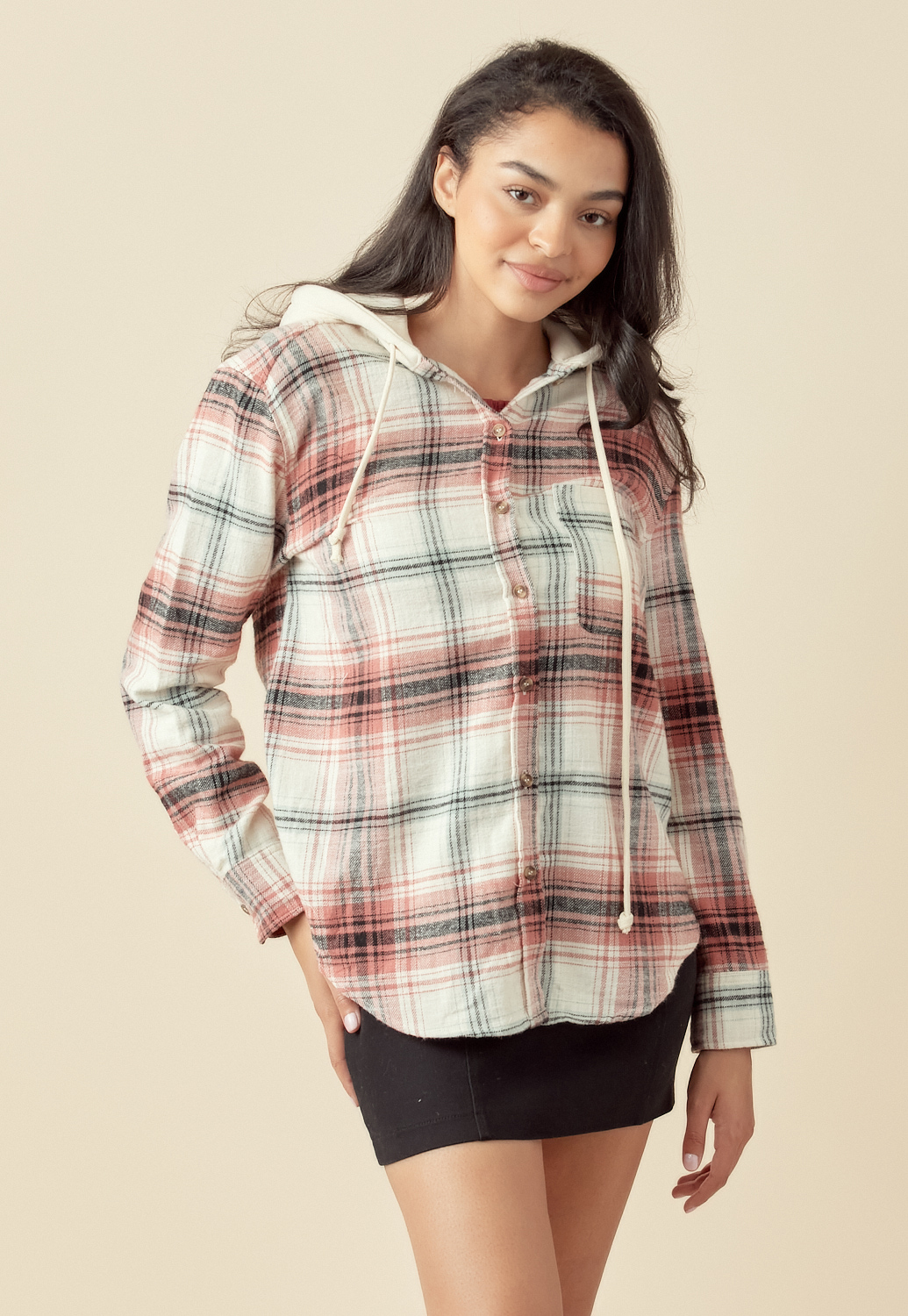 Plaid Button Up Hooded Flannel