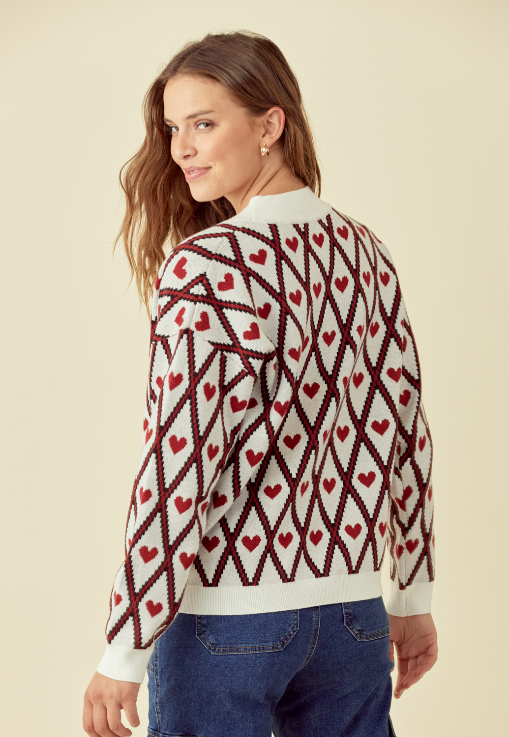 Heart & Argyle Button Up Sweater