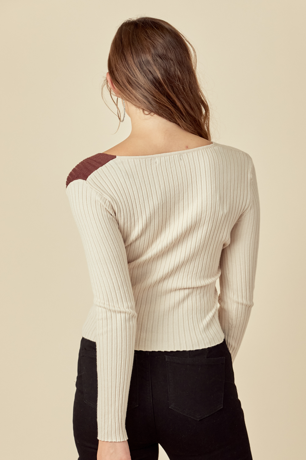 Ribbed Color Block Long Sleeve Top 