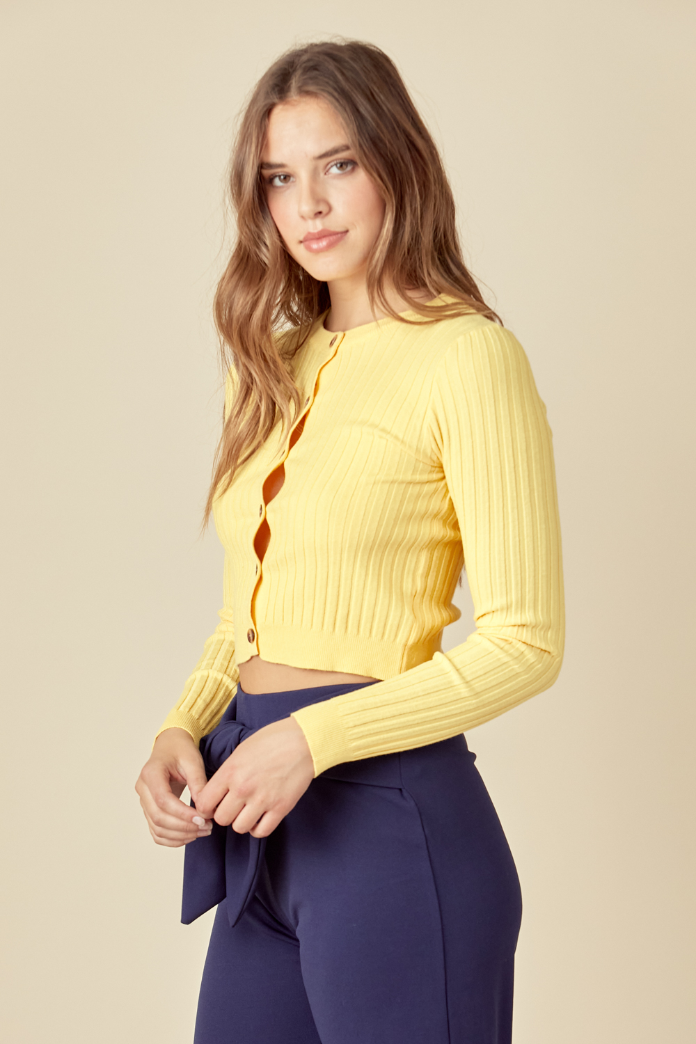 Ribbed Button Up Long Sleeve Top