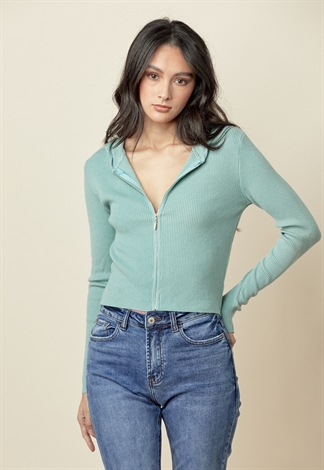 Ribbed Zip Up Sweater Top