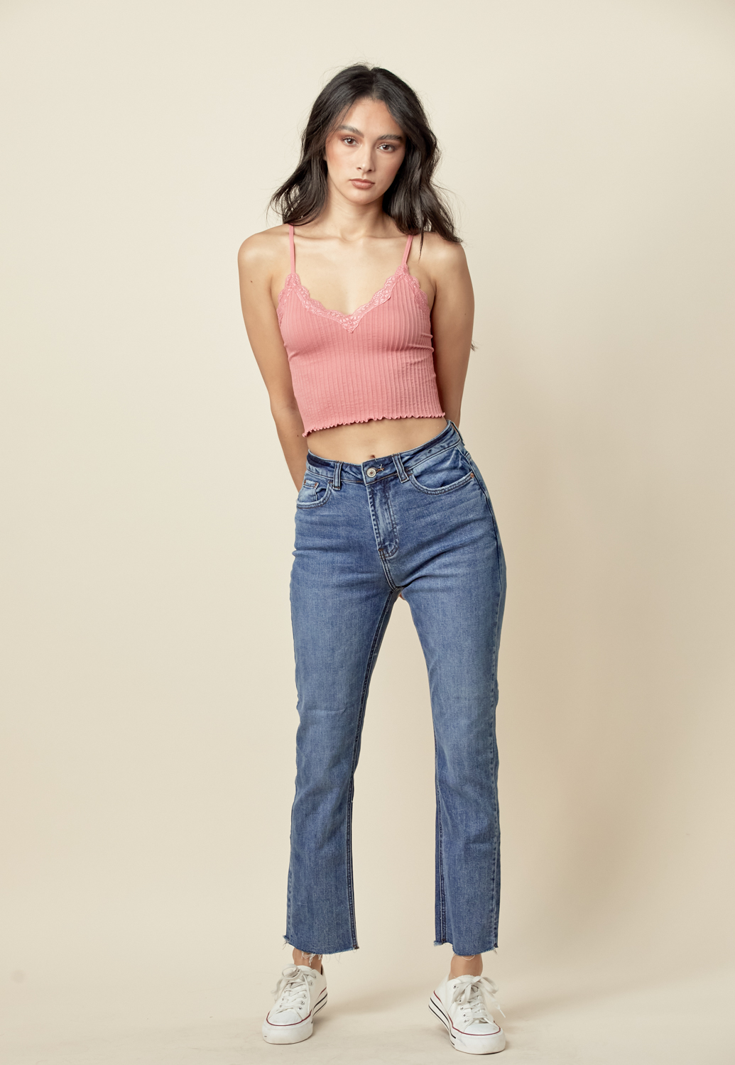Lace Trim Ribbed Crop Top 
