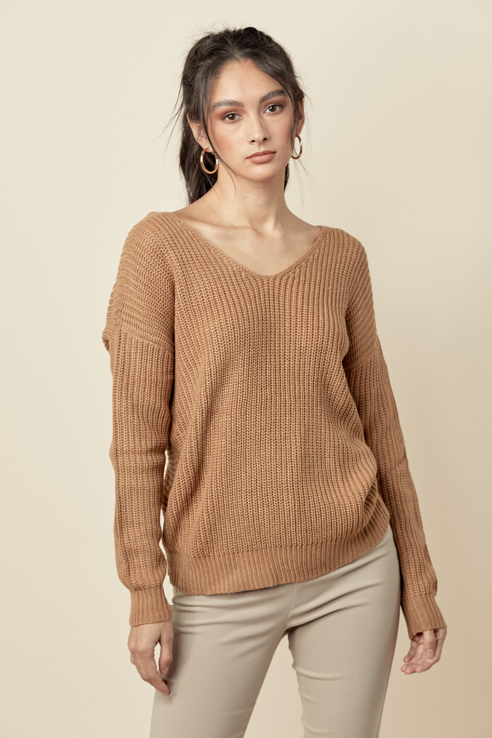 Ribbed Twisted Back Sweater