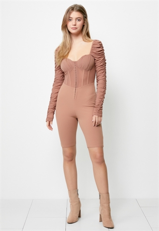 Ruched Long Sleeve Romper      