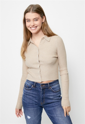 Ribbed Collared Knit Top 
