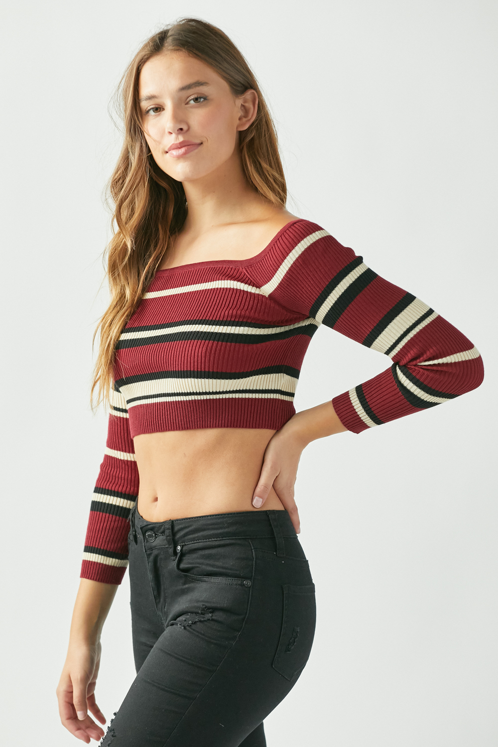 Striped Knit Long Sleeve Top 