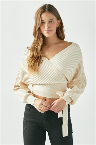 Tie Front Wrap Knit Sweater
