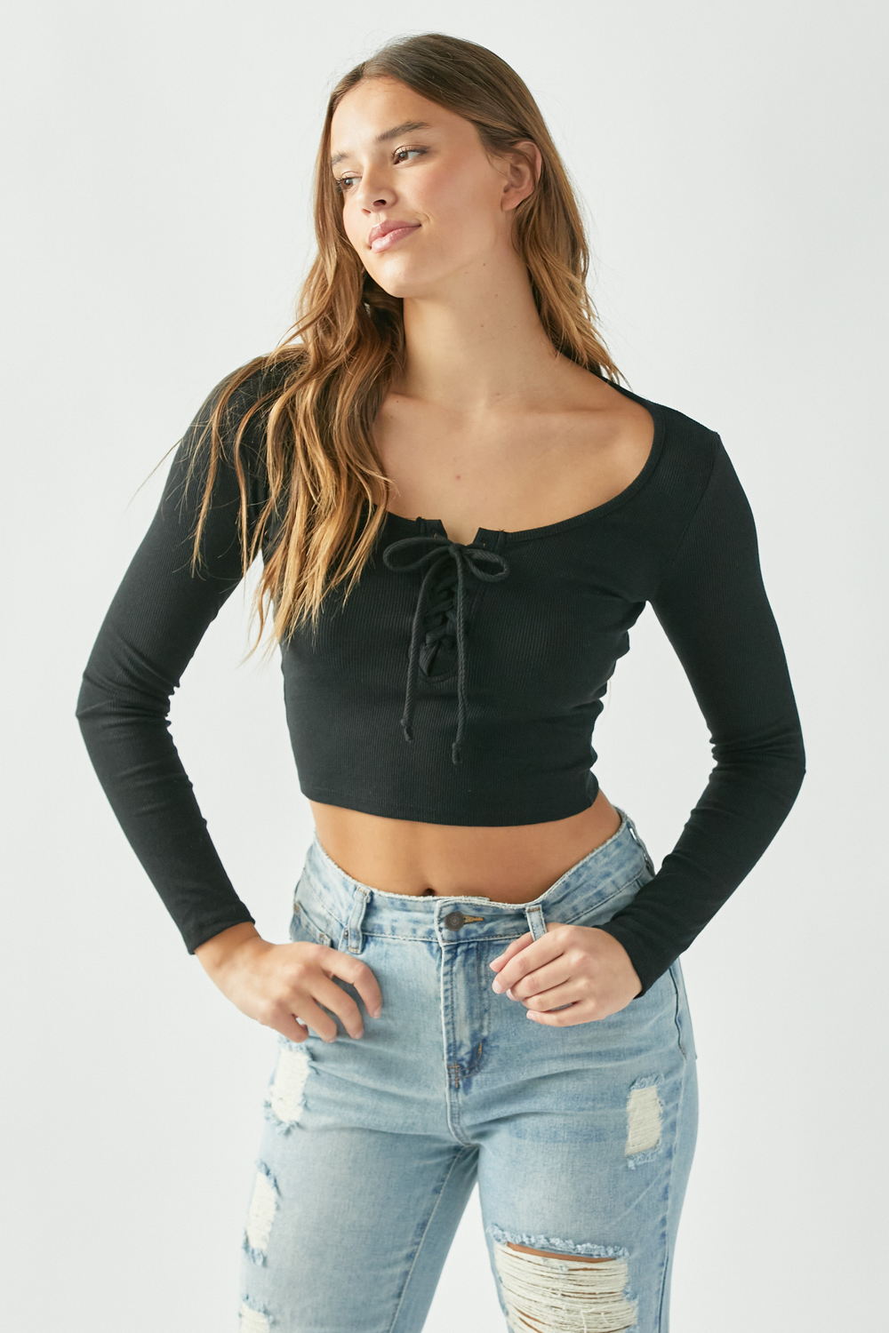 Lace Up Ribbed Top 