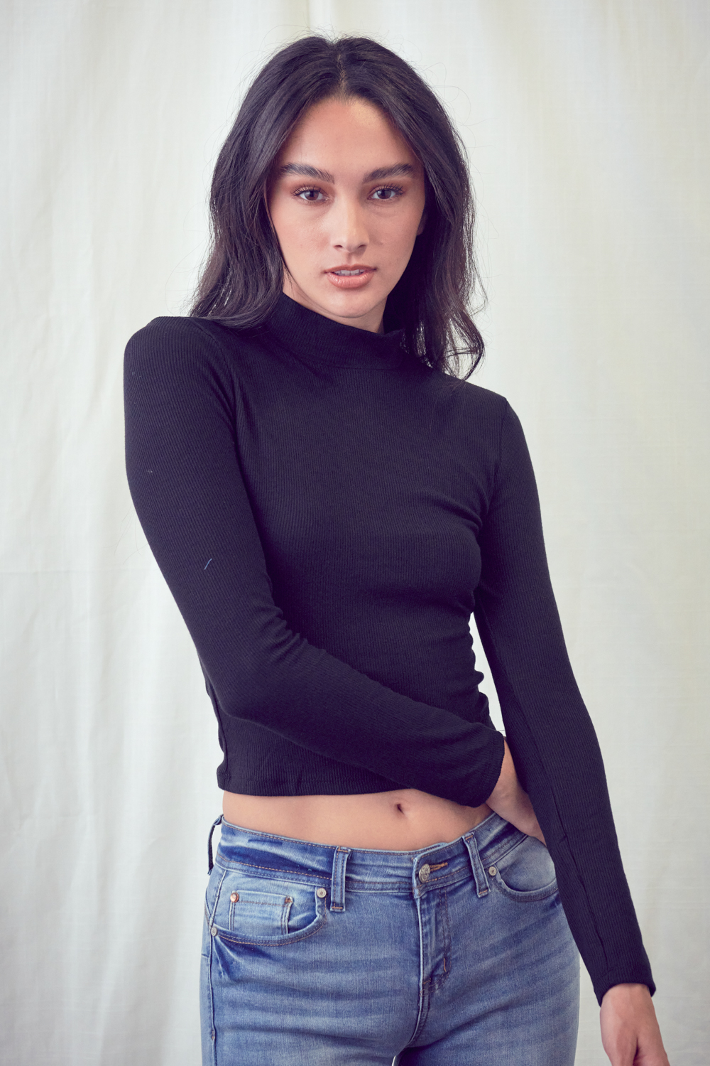 Ribbed Turtle Neck Knit Top 