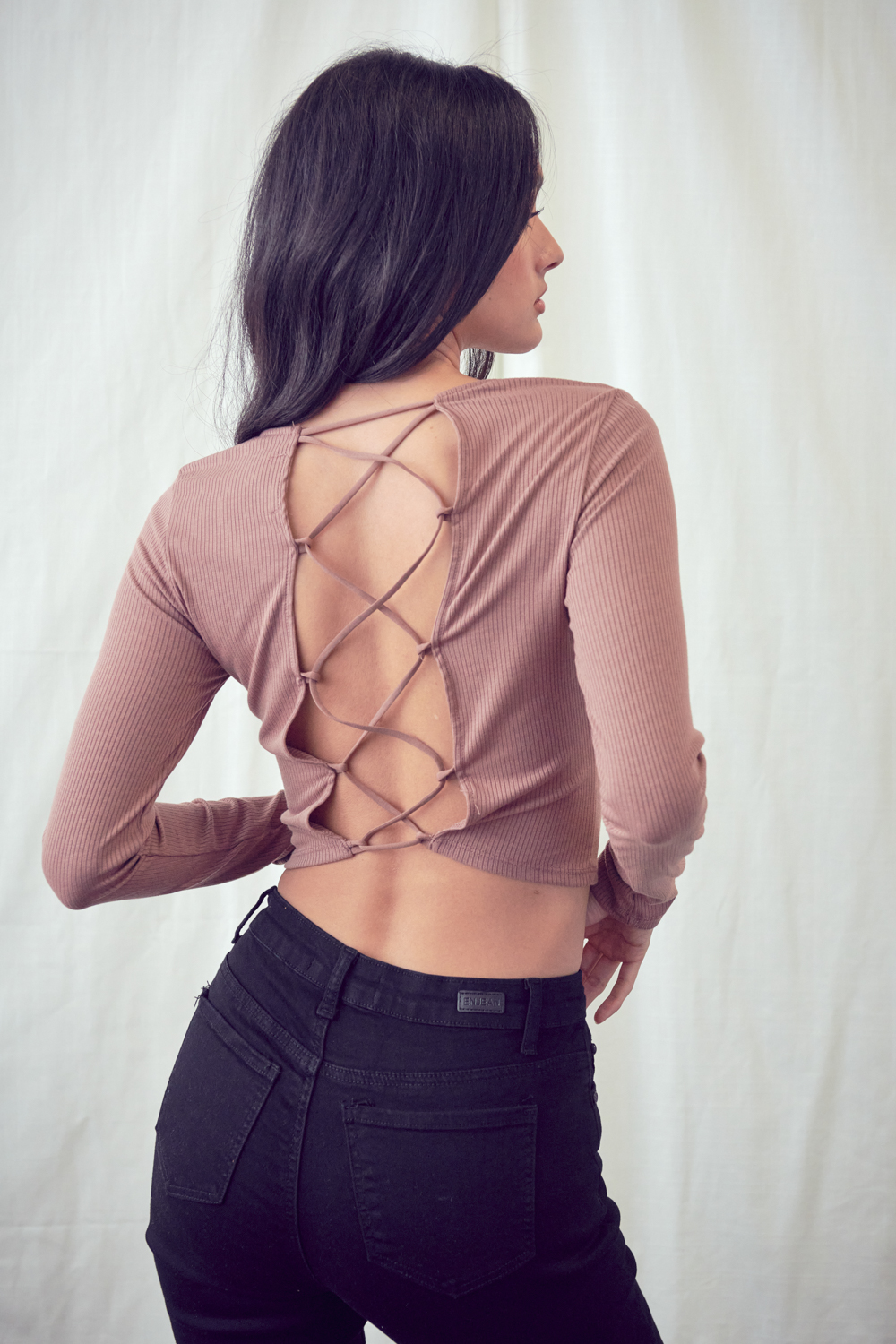 Ribbed Back Lace Up Top 
