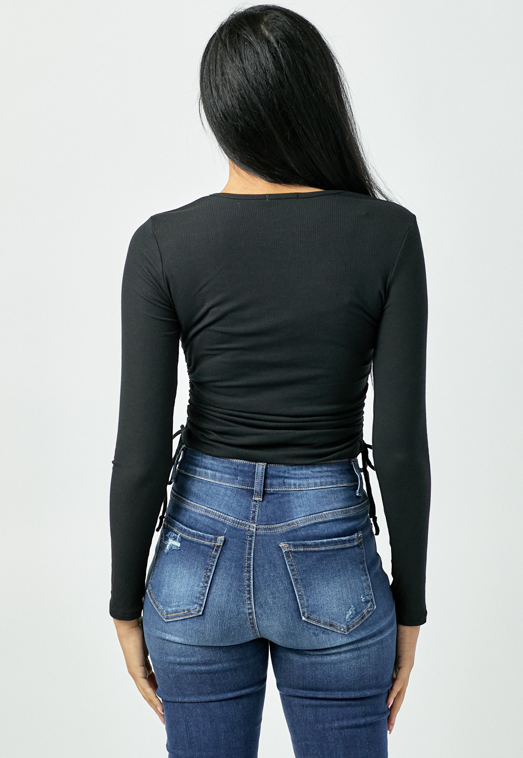 Ribbed Side Ruched Long Sleeve Top