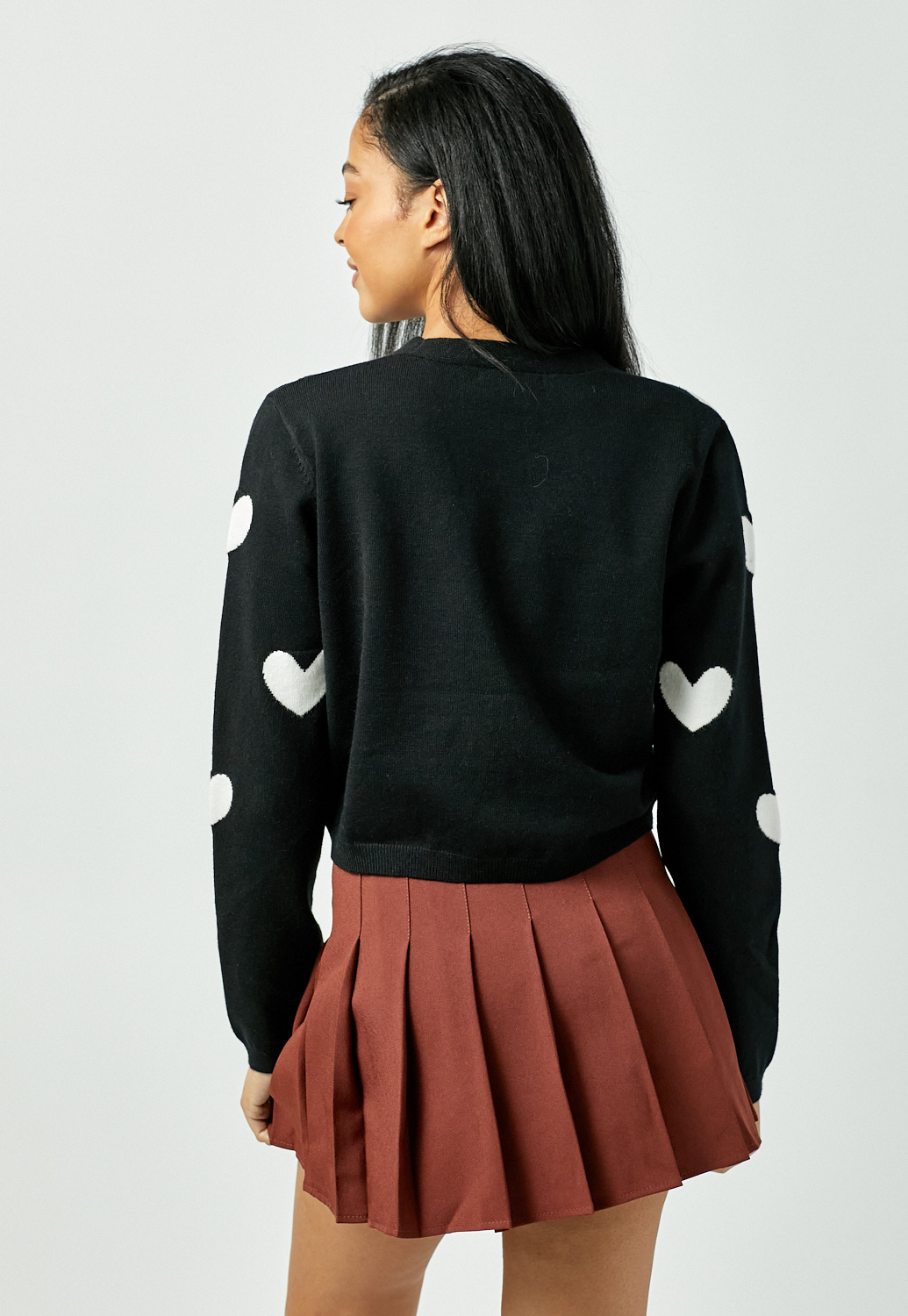 Heart Print Button Up Sweater