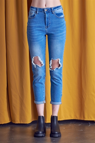 Mid-Rise Distressed Jeans 