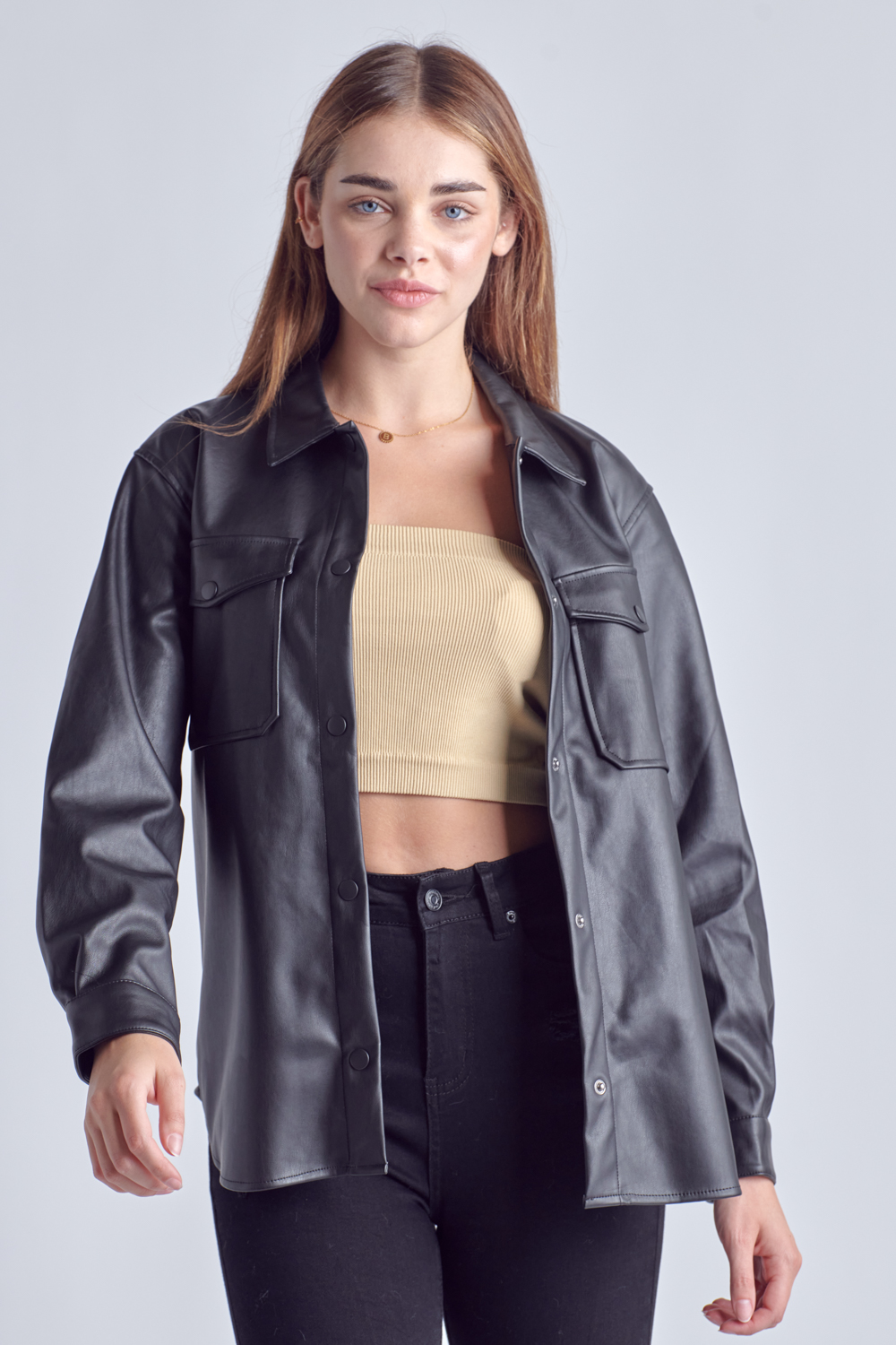 Faux Leather Shacket 