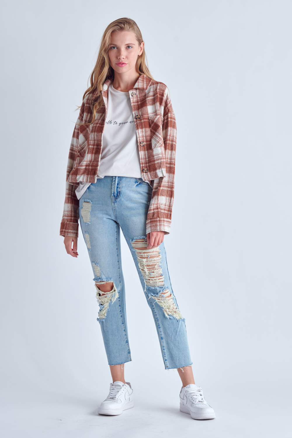 Plaid Button Up Cropped Shacket