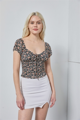 Cinched Waist Floral Top