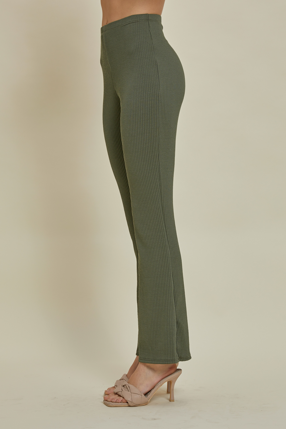 Ribbed Flare Pants With Slit