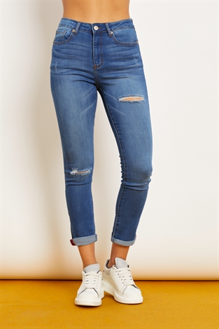  High Rise Distressed Skinny Jeans