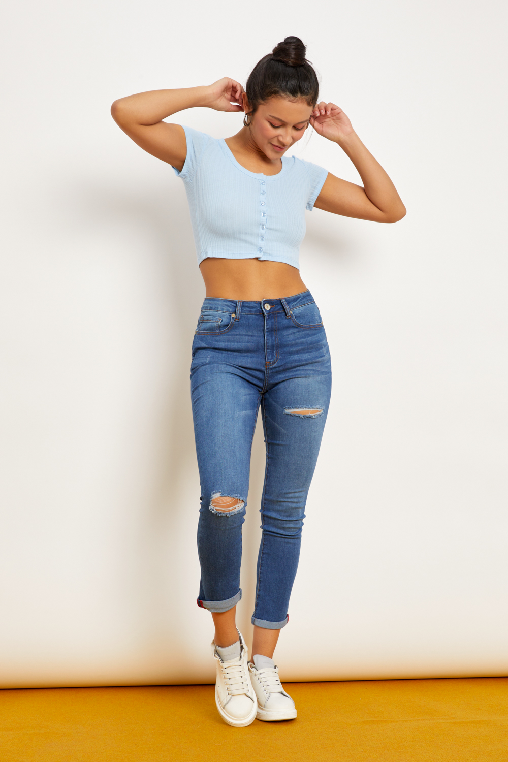 Button Front Scoop Neck Top